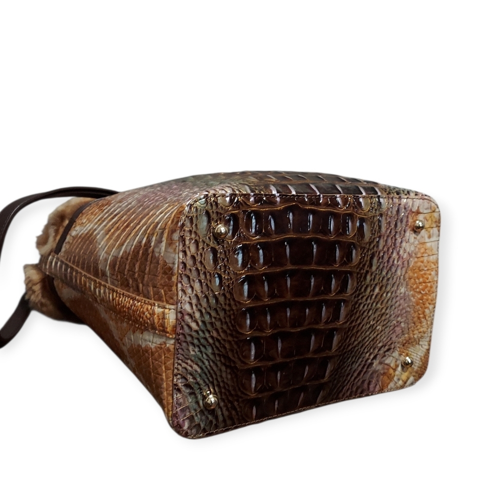 Brahmin Shira Genuine Shearling Croc Embossed Leather Bucket Shoulder Bag EUC - Picture 10 of 13